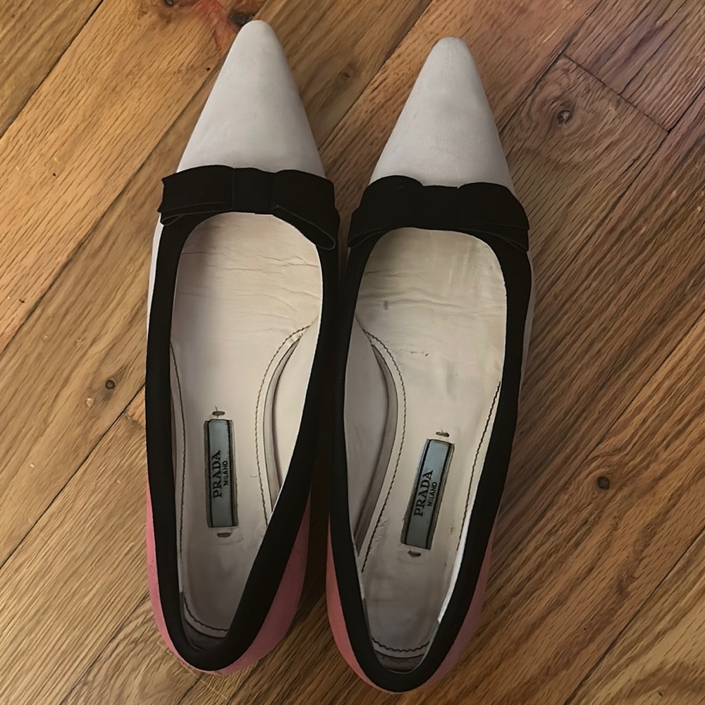 Authentic Prada Pink and White Ballet Flats